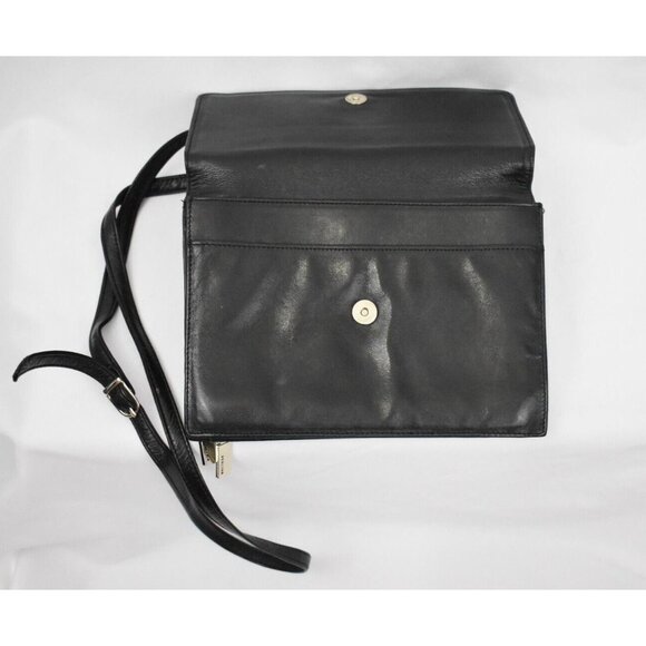 Vintage Perlina Soft Black Leather Crossbody Organizer Wallet Purse All-In-One - Picture 4 of 14